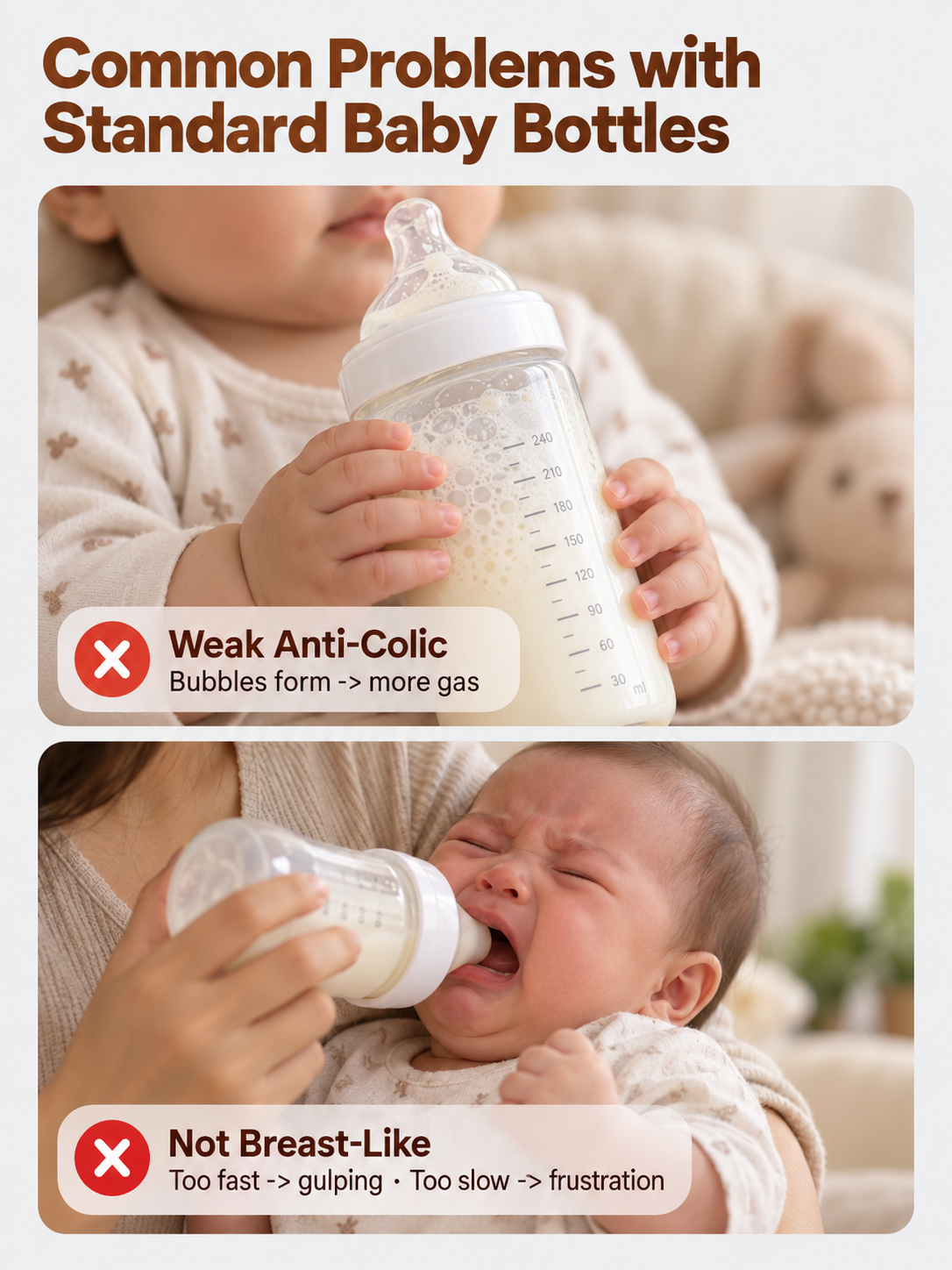 Common problems with standard baby bottles